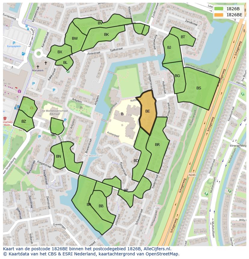 Afbeelding van het postcodegebied 1826 BE op de kaart.