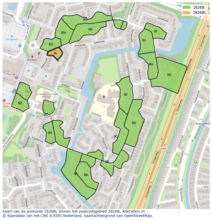 Afbeelding van het postcodegebied 1826 BL op de kaart.