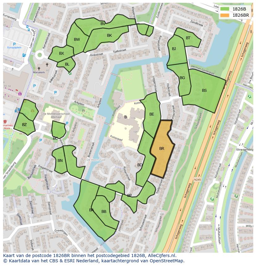 Afbeelding van het postcodegebied 1826 BR op de kaart.