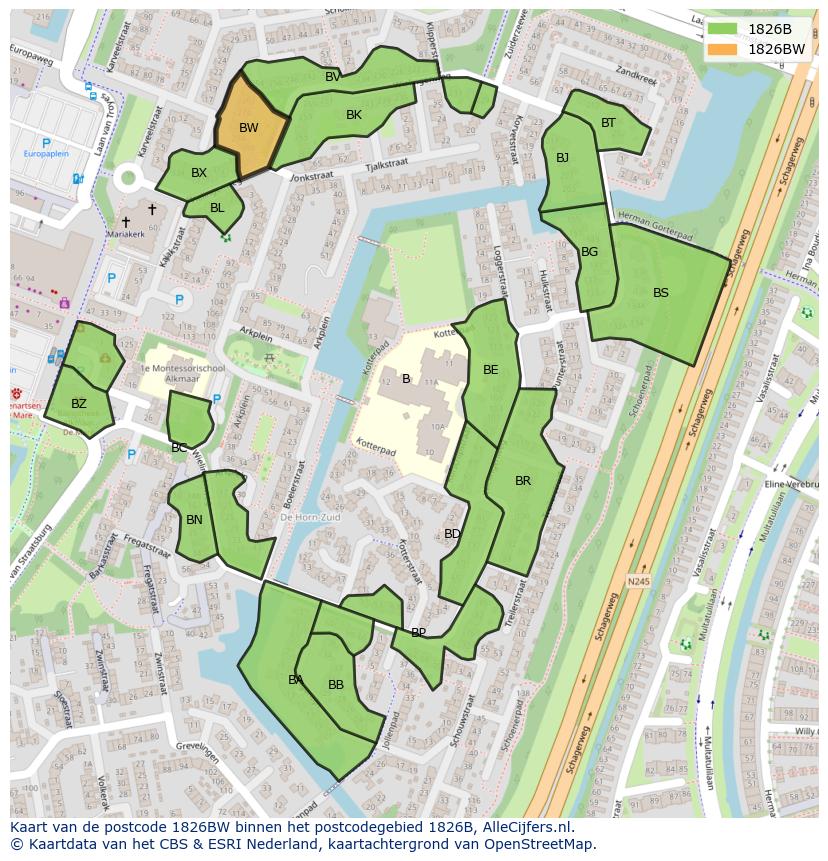 Afbeelding van het postcodegebied 1826 BW op de kaart.