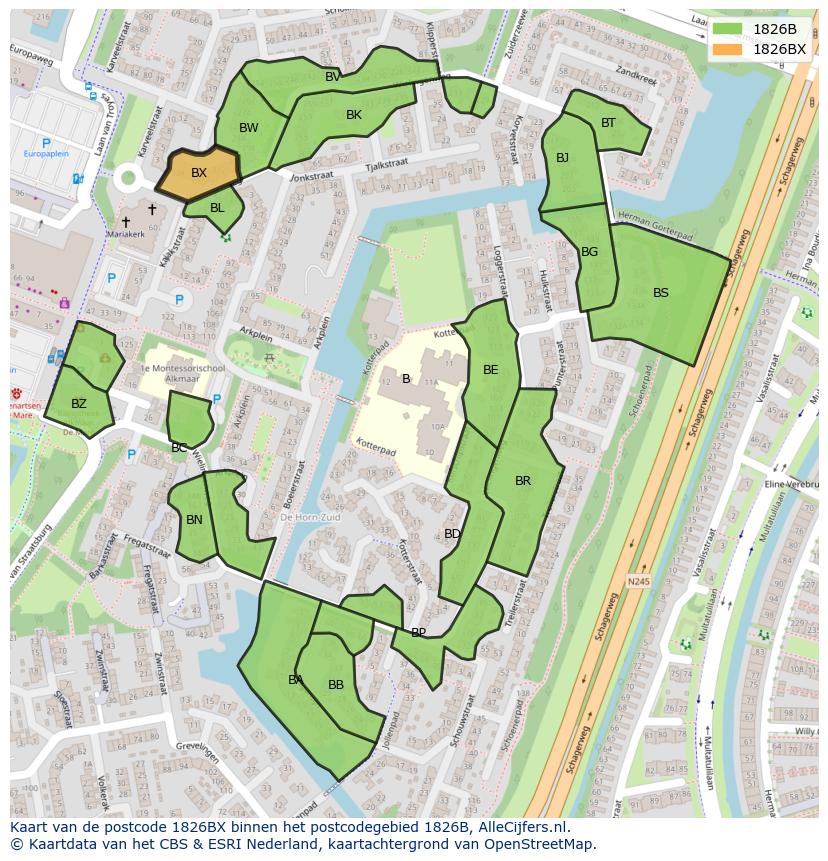 Afbeelding van het postcodegebied 1826 BX op de kaart.