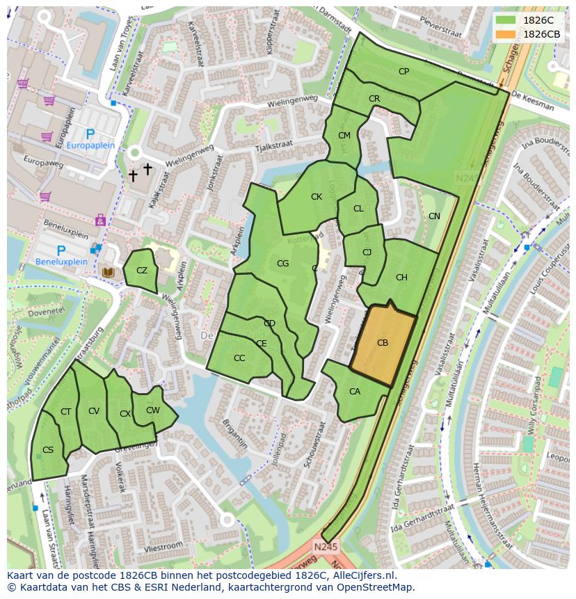 Afbeelding van het postcodegebied 1826 CB op de kaart.