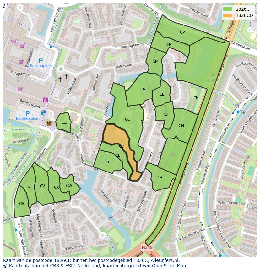 Afbeelding van het postcodegebied 1826 CD op de kaart.