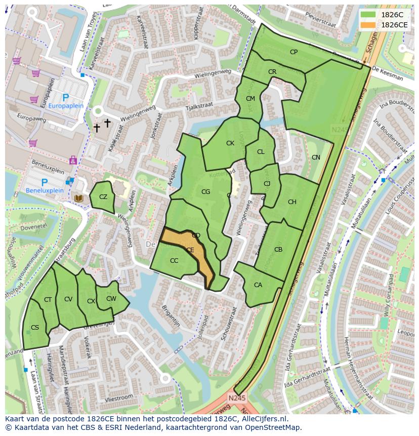 Afbeelding van het postcodegebied 1826 CE op de kaart.