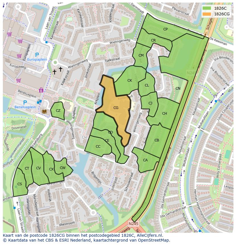 Afbeelding van het postcodegebied 1826 CG op de kaart.