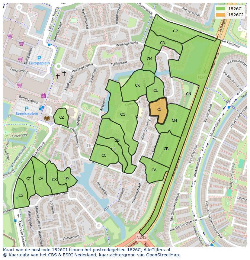 Afbeelding van het postcodegebied 1826 CJ op de kaart.