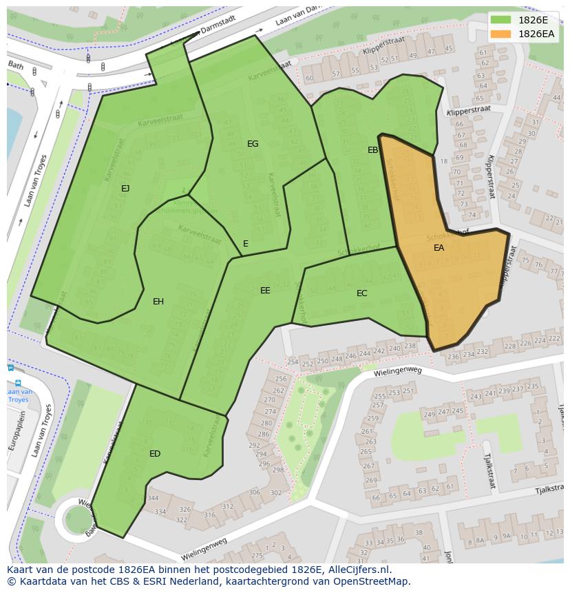 Afbeelding van het postcodegebied 1826 EA op de kaart.