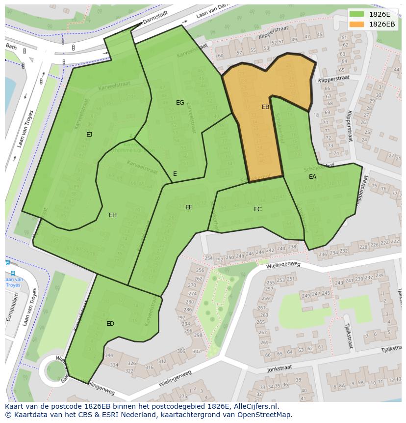 Afbeelding van het postcodegebied 1826 EB op de kaart.