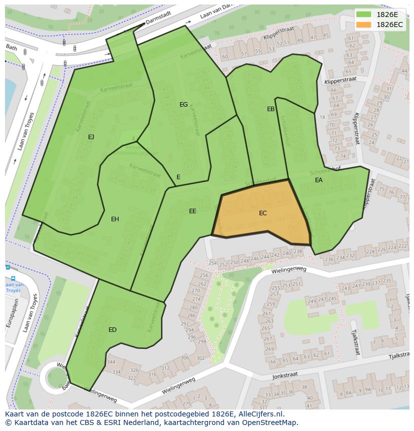 Afbeelding van het postcodegebied 1826 EC op de kaart.