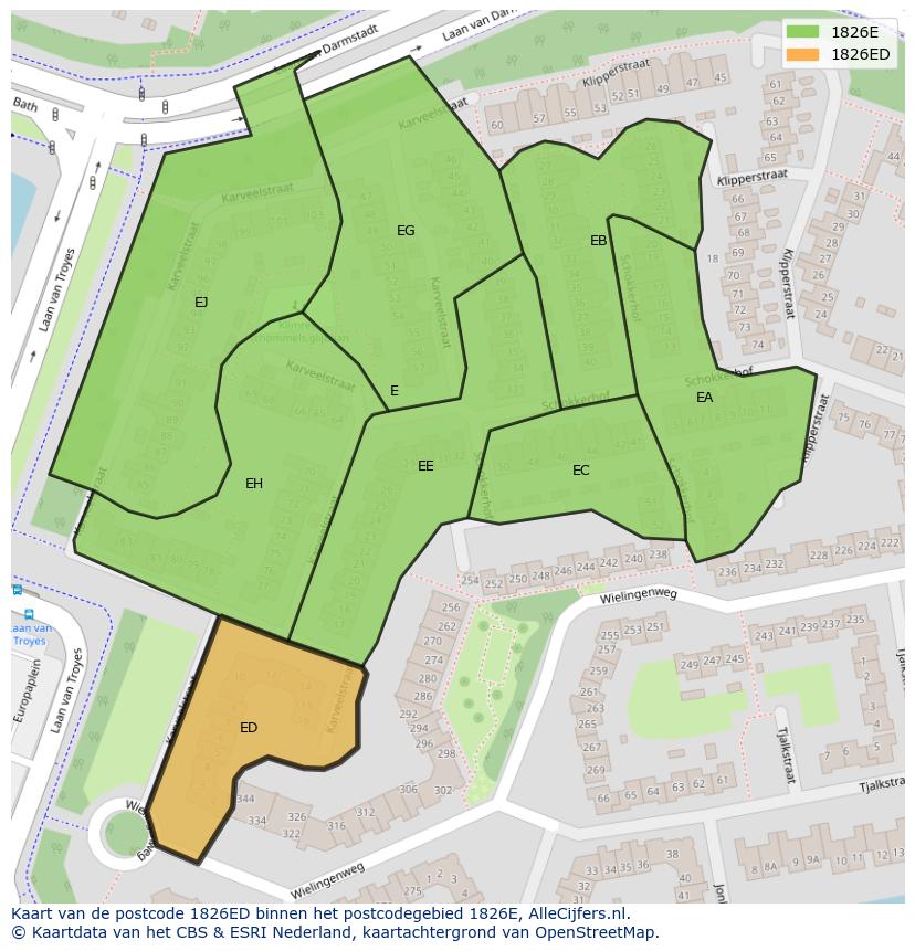 Afbeelding van het postcodegebied 1826 ED op de kaart.