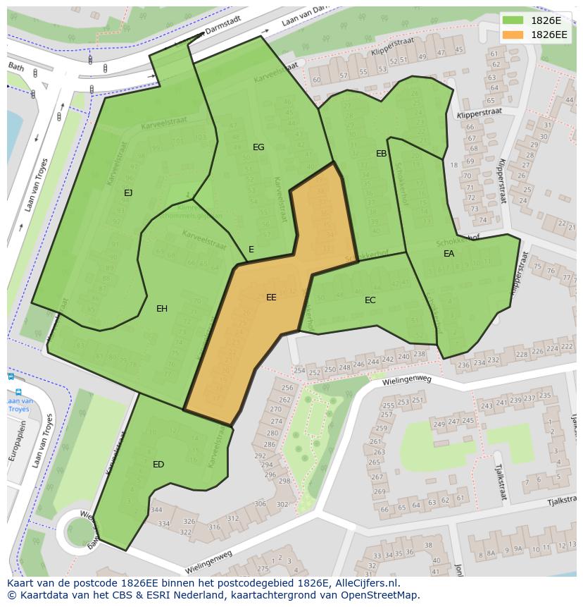Afbeelding van het postcodegebied 1826 EE op de kaart.