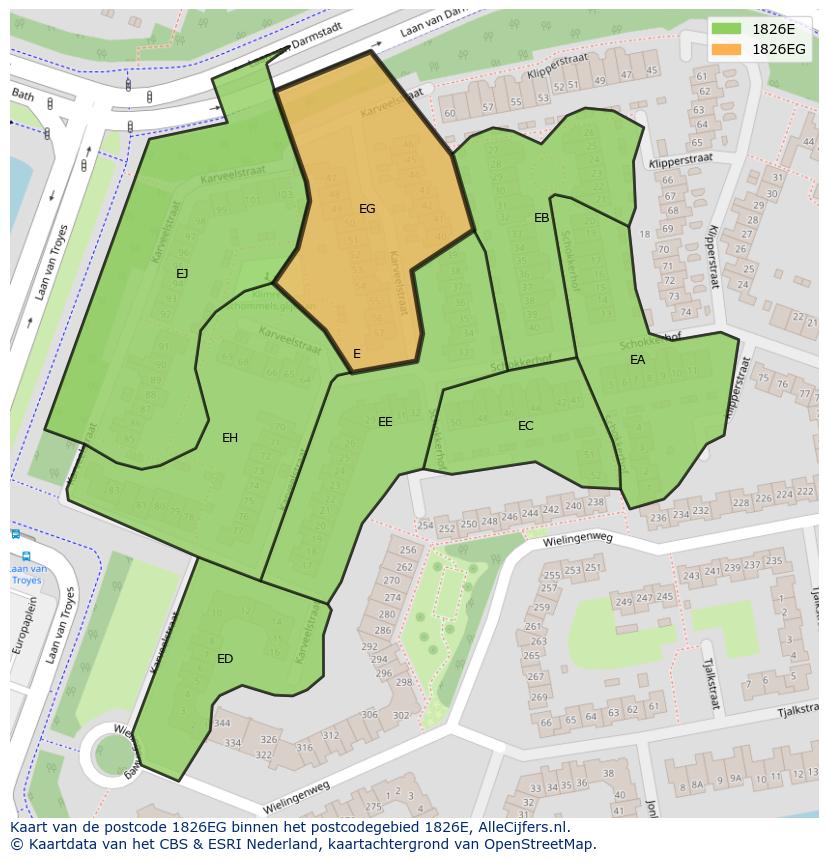 Afbeelding van het postcodegebied 1826 EG op de kaart.