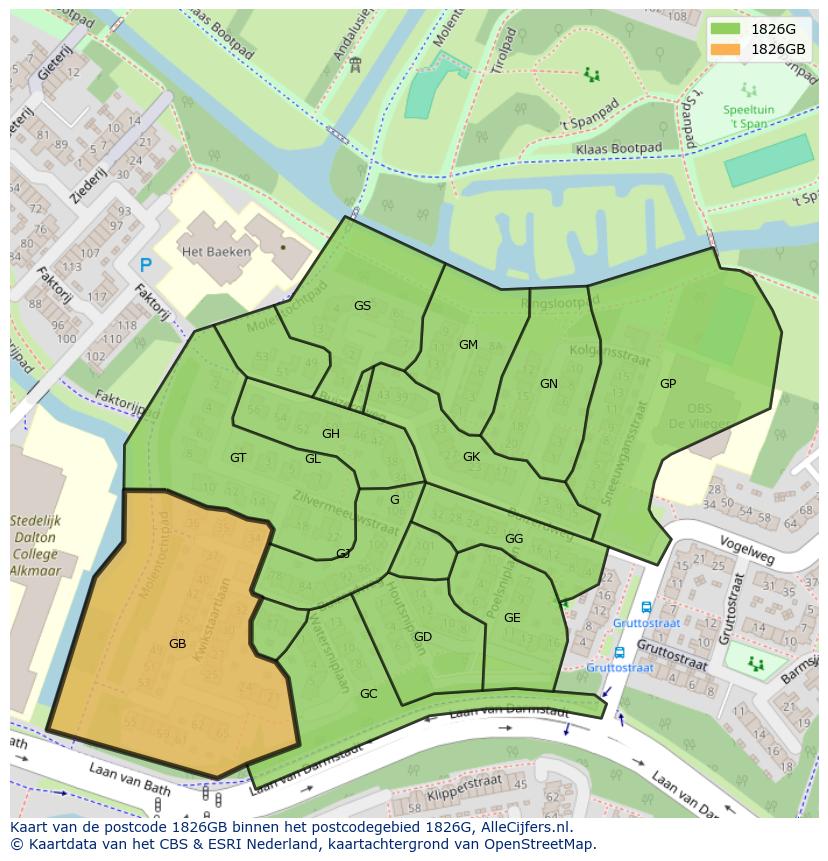 Afbeelding van het postcodegebied 1826 GB op de kaart.