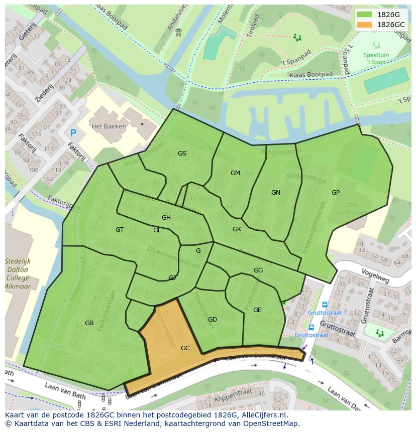 Afbeelding van het postcodegebied 1826 GC op de kaart.