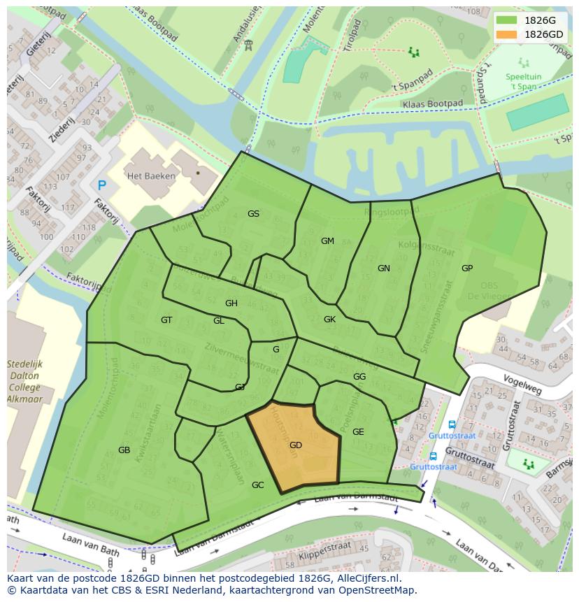 Afbeelding van het postcodegebied 1826 GD op de kaart.