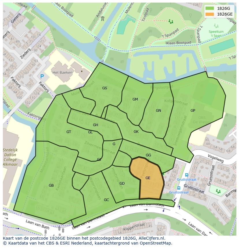 Afbeelding van het postcodegebied 1826 GE op de kaart.