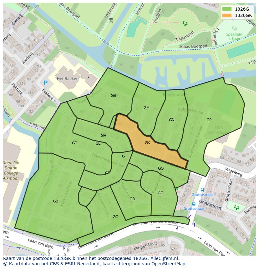 Afbeelding van het postcodegebied 1826 GK op de kaart.