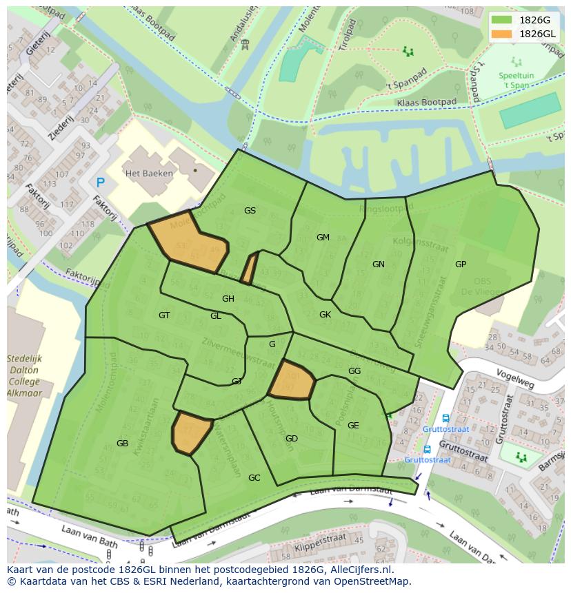 Afbeelding van het postcodegebied 1826 GL op de kaart.