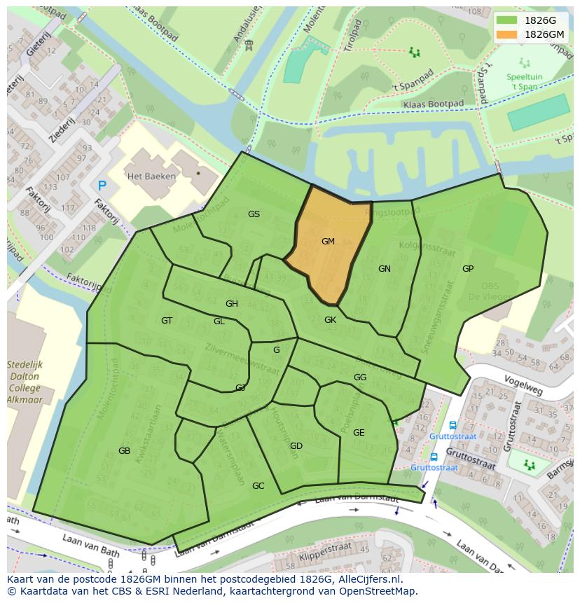 Afbeelding van het postcodegebied 1826 GM op de kaart.