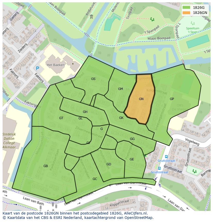 Afbeelding van het postcodegebied 1826 GN op de kaart.