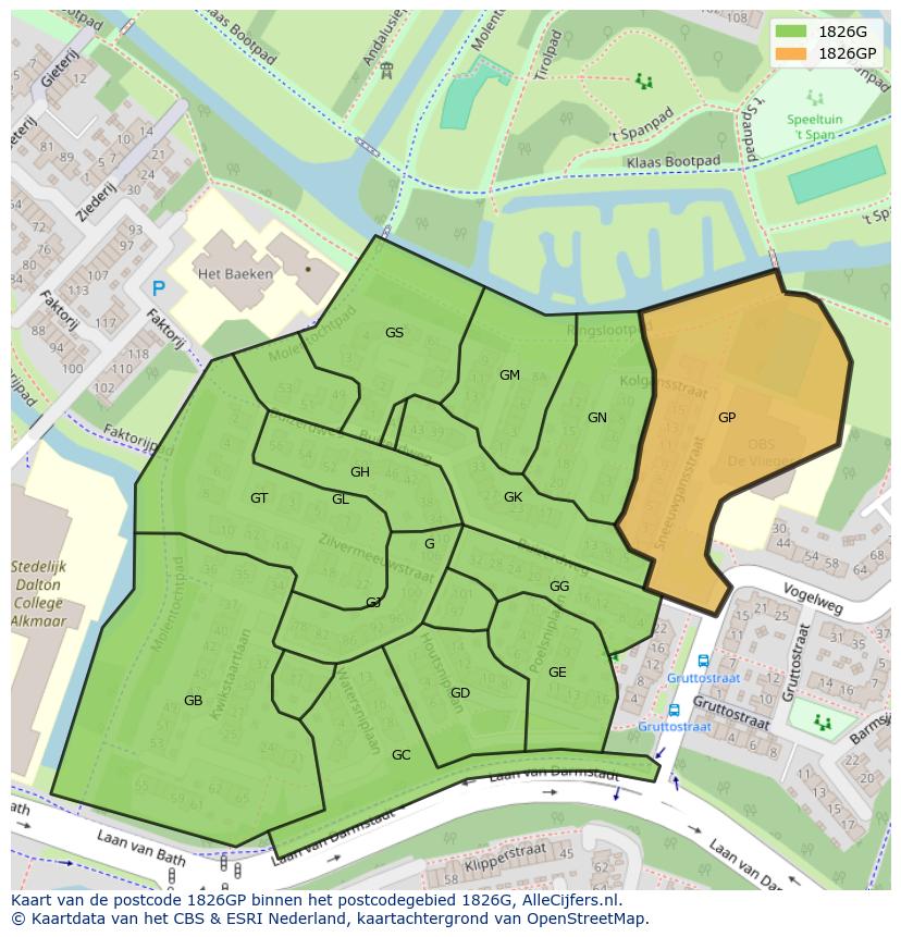 Afbeelding van het postcodegebied 1826 GP op de kaart.