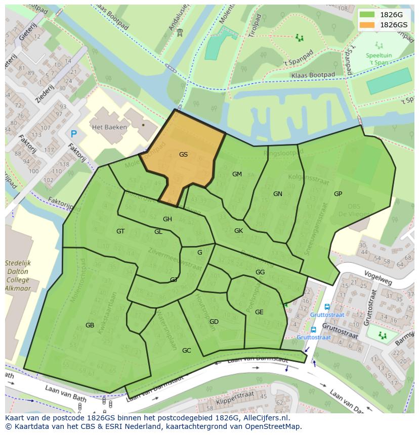 Afbeelding van het postcodegebied 1826 GS op de kaart.