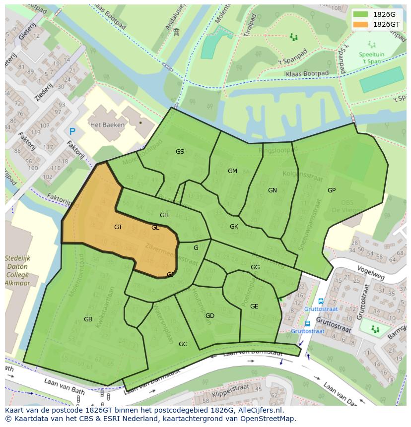 Afbeelding van het postcodegebied 1826 GT op de kaart.