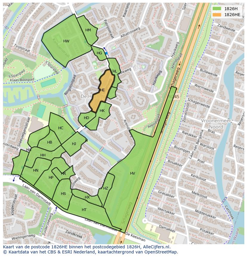 Afbeelding van het postcodegebied 1826 HE op de kaart.