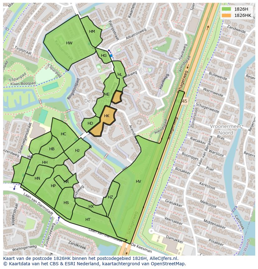 Afbeelding van het postcodegebied 1826 HK op de kaart.
