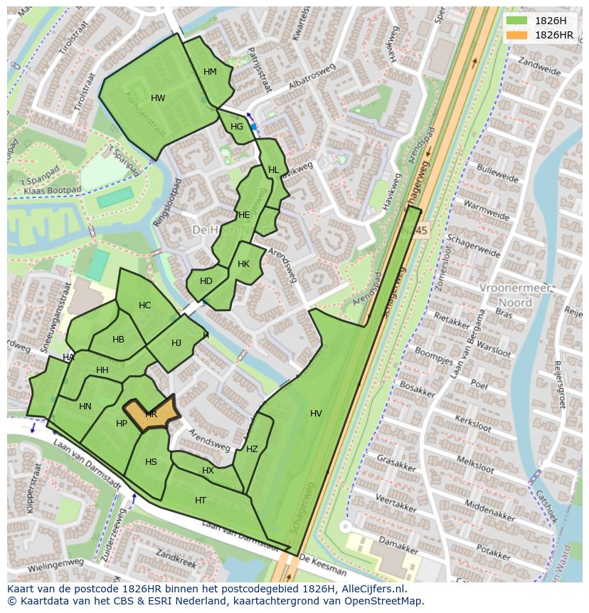 Afbeelding van het postcodegebied 1826 HR op de kaart.