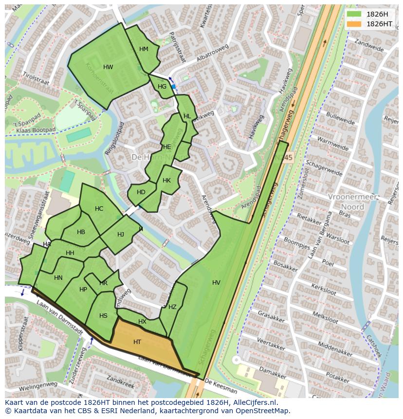 Afbeelding van het postcodegebied 1826 HT op de kaart.