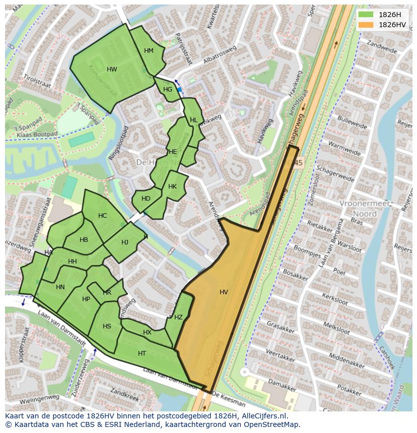 Afbeelding van het postcodegebied 1826 HV op de kaart.