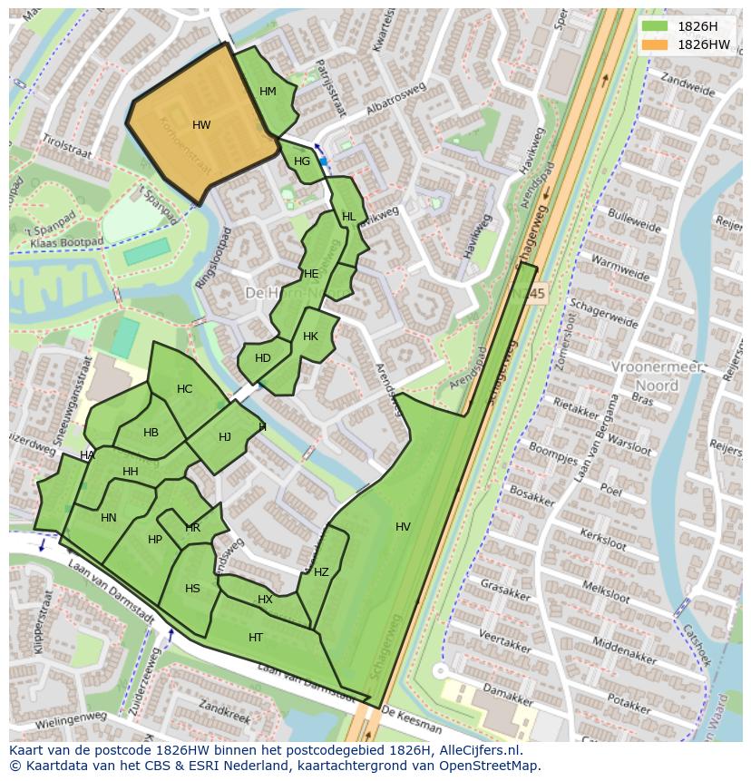 Afbeelding van het postcodegebied 1826 HW op de kaart.