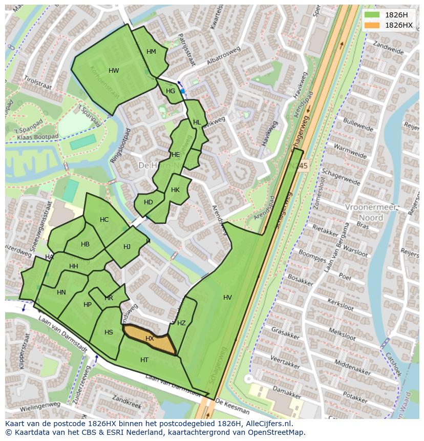 Afbeelding van het postcodegebied 1826 HX op de kaart.