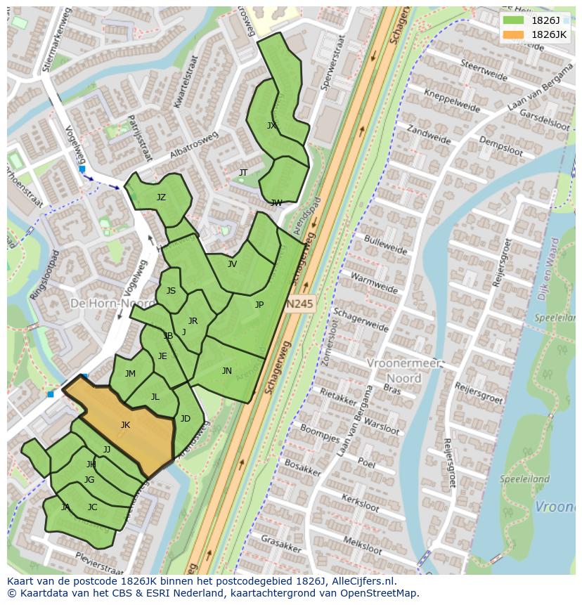 Afbeelding van het postcodegebied 1826 JK op de kaart.