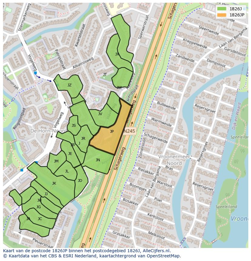 Afbeelding van het postcodegebied 1826 JP op de kaart.