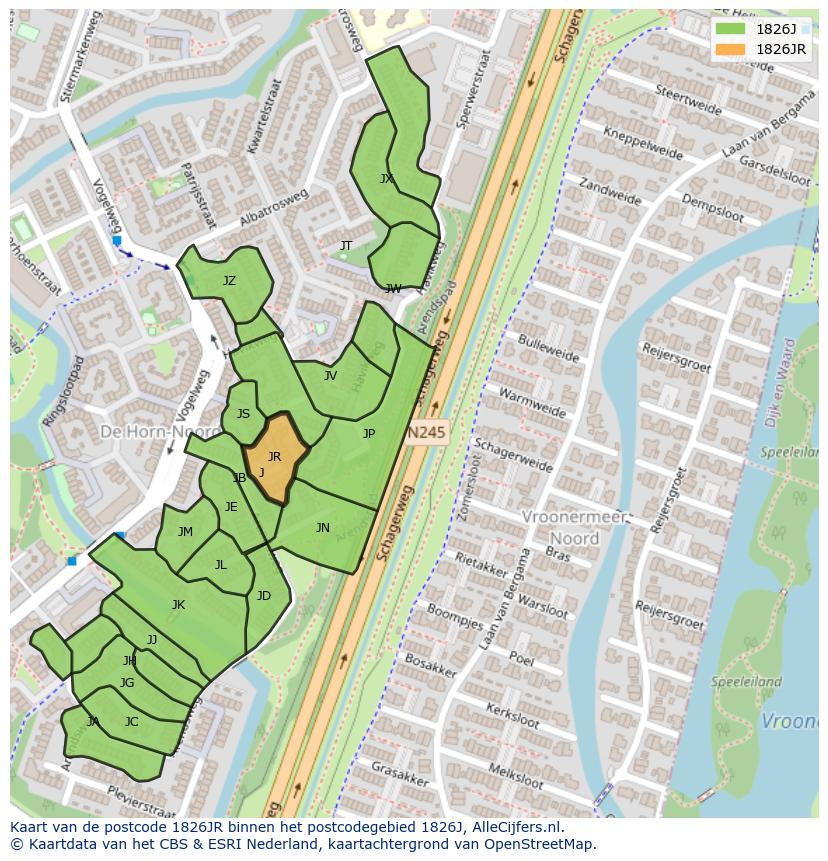 Afbeelding van het postcodegebied 1826 JR op de kaart.