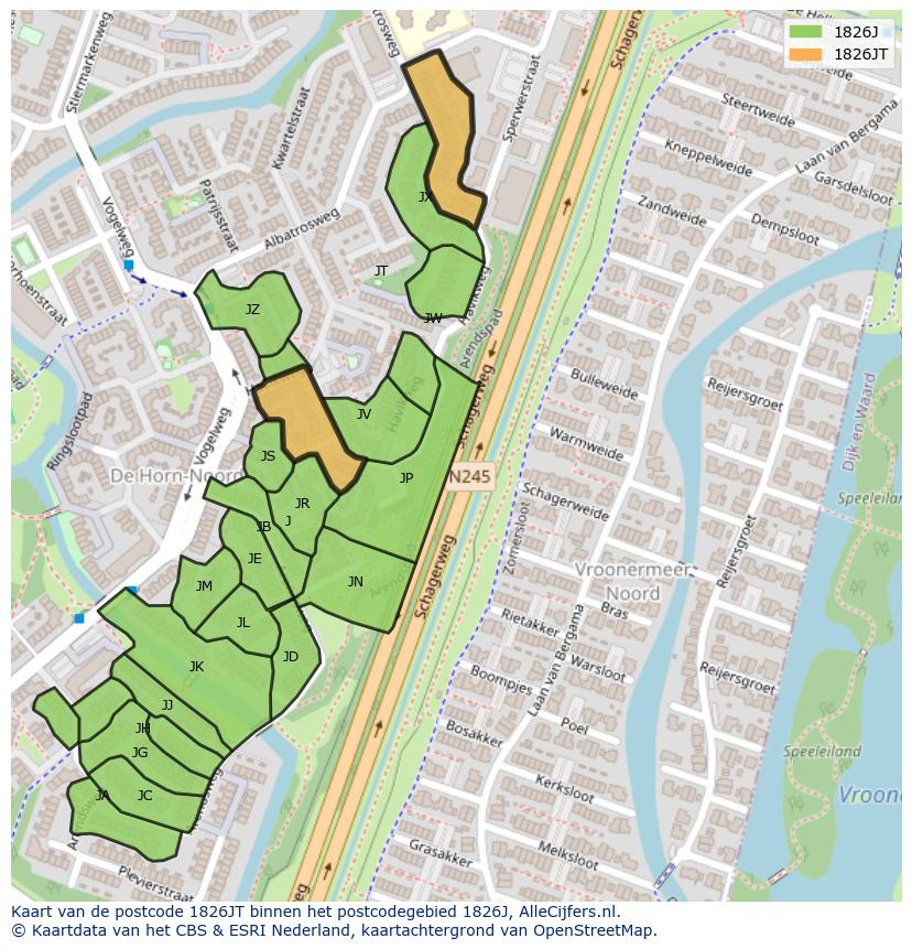 Afbeelding van het postcodegebied 1826 JT op de kaart.