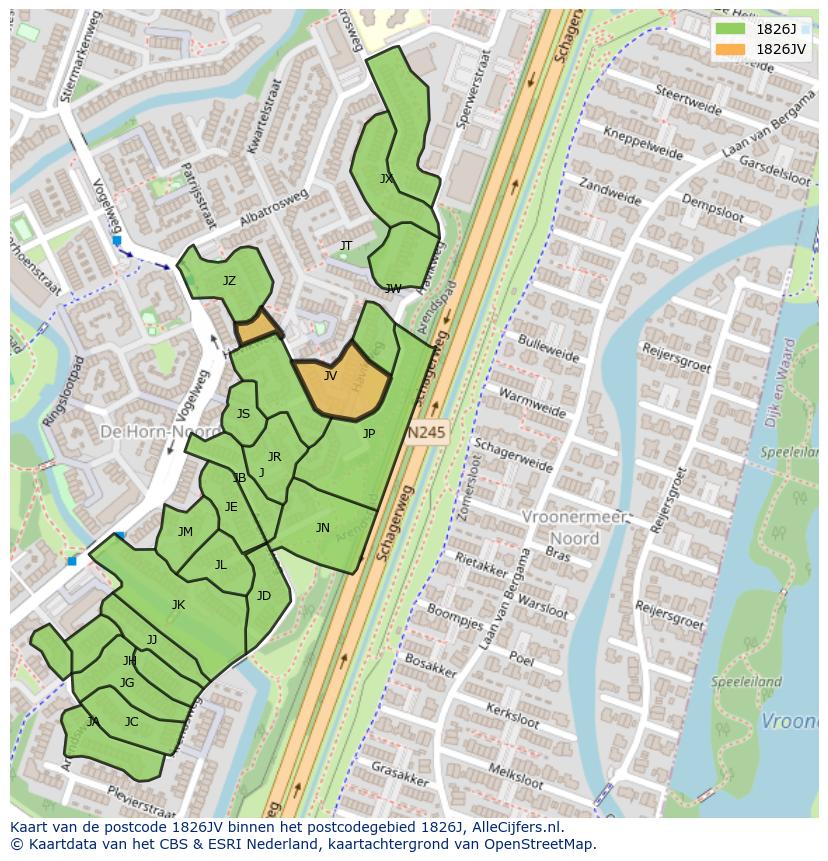 Afbeelding van het postcodegebied 1826 JV op de kaart.