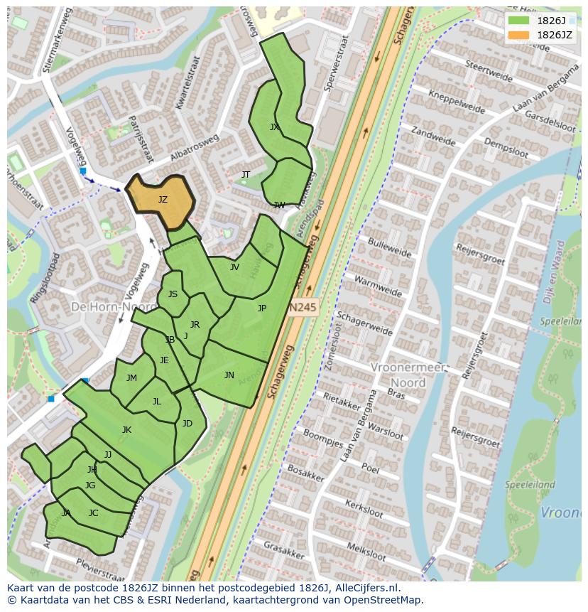 Afbeelding van het postcodegebied 1826 JZ op de kaart.