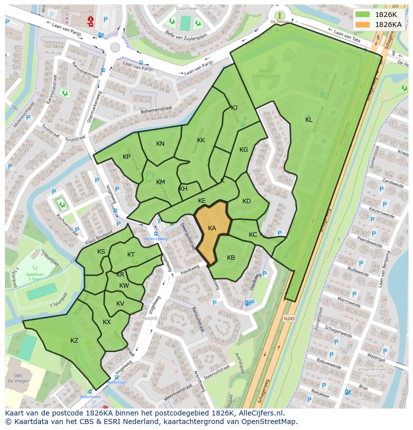 Afbeelding van het postcodegebied 1826 KA op de kaart.