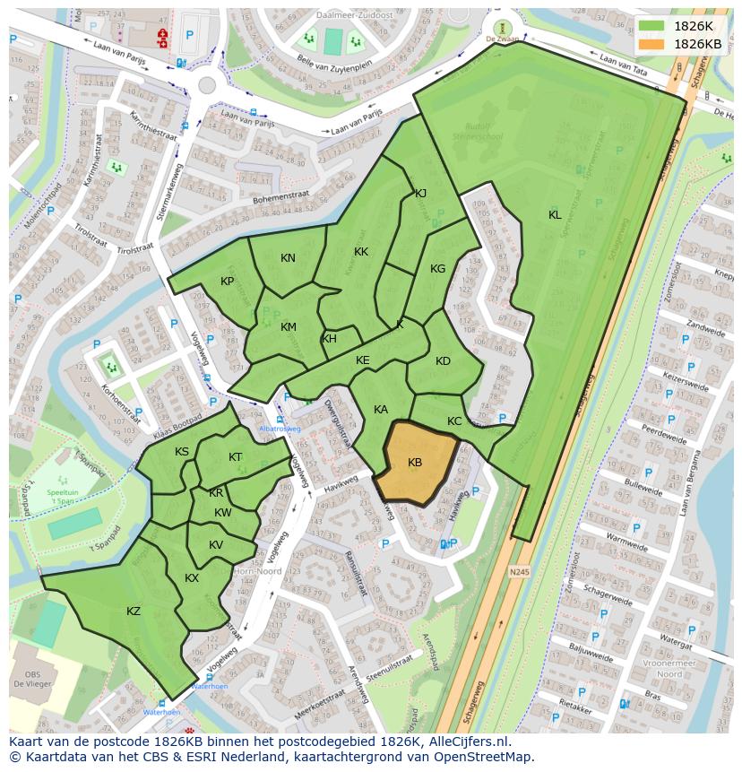 Afbeelding van het postcodegebied 1826 KB op de kaart.