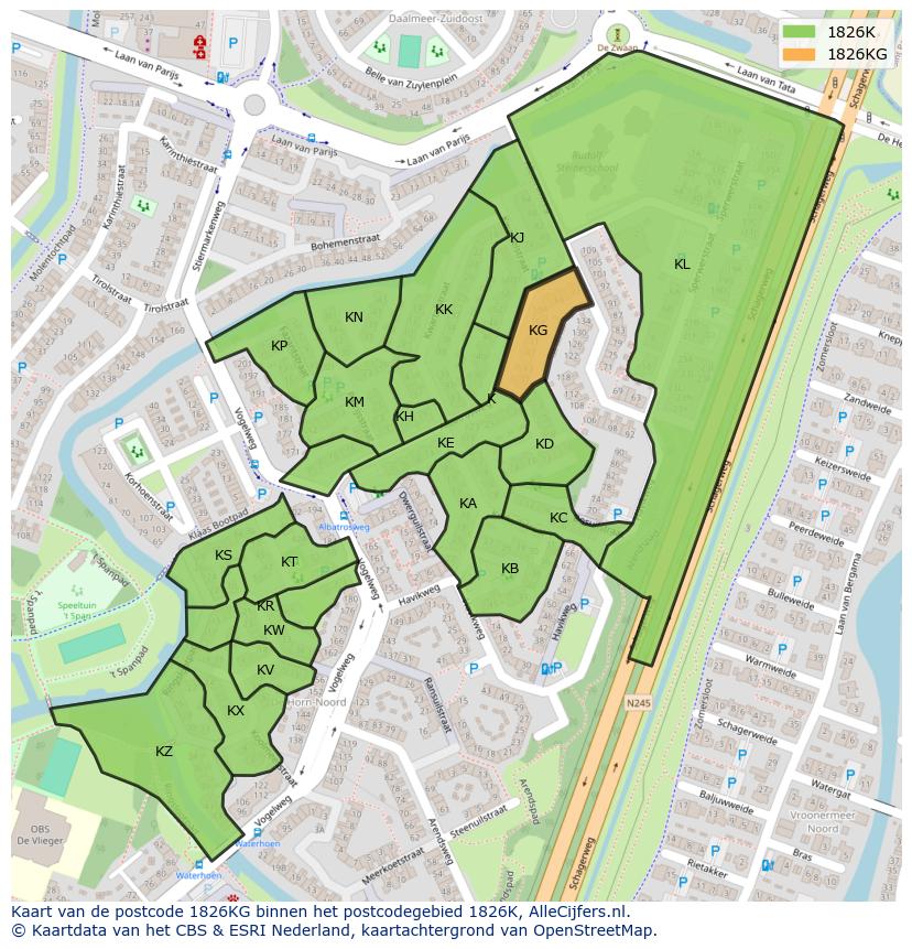 Afbeelding van het postcodegebied 1826 KG op de kaart.