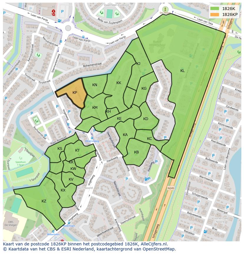Afbeelding van het postcodegebied 1826 KP op de kaart.