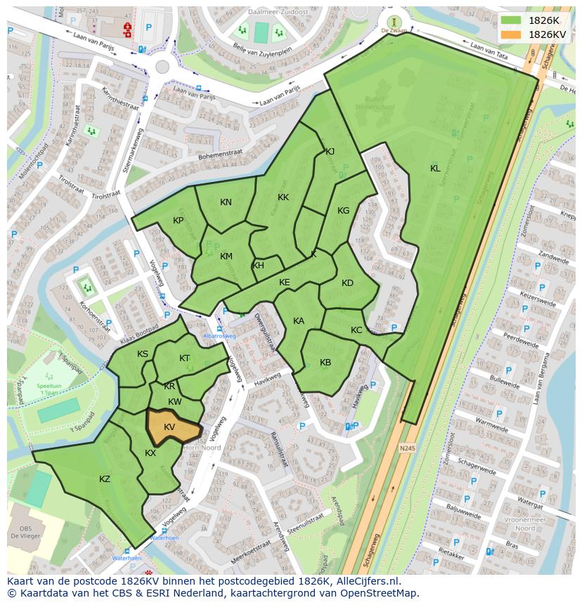 Afbeelding van het postcodegebied 1826 KV op de kaart.