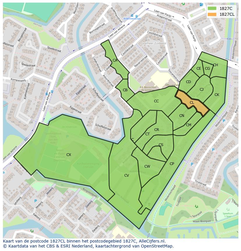 Afbeelding van het postcodegebied 1827 CL op de kaart.