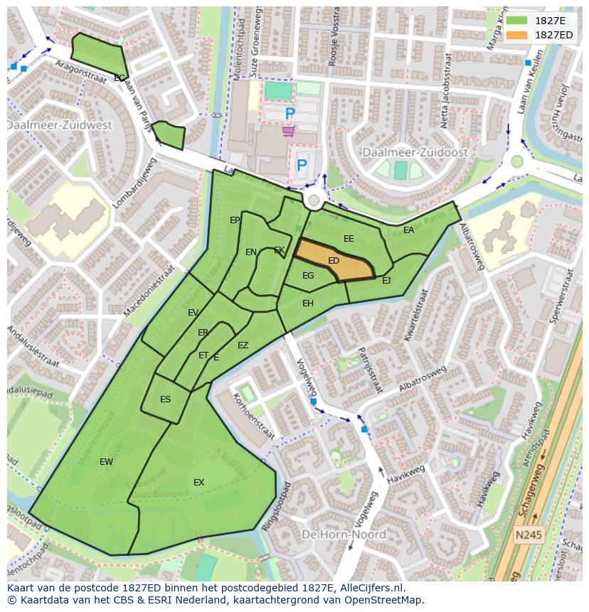 Afbeelding van het postcodegebied 1827 ED op de kaart.