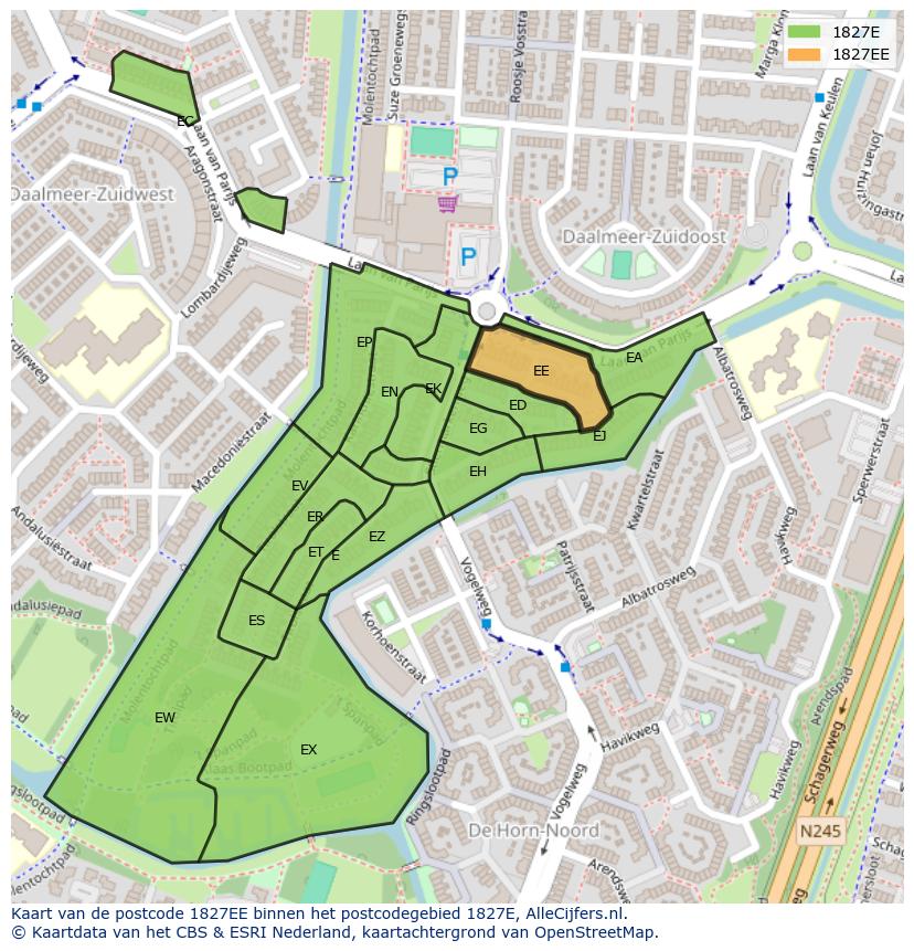 Afbeelding van het postcodegebied 1827 EE op de kaart.