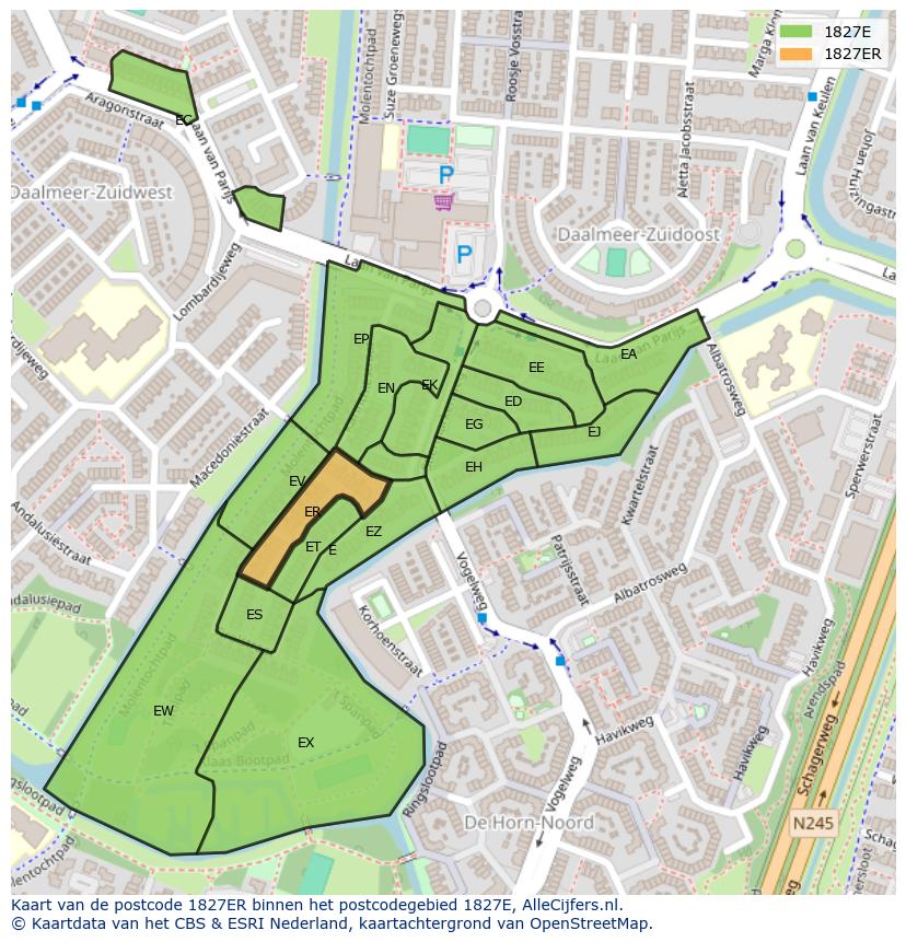 Afbeelding van het postcodegebied 1827 ER op de kaart.