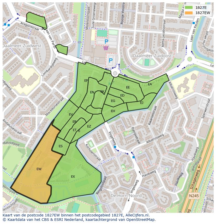 Afbeelding van het postcodegebied 1827 EW op de kaart.